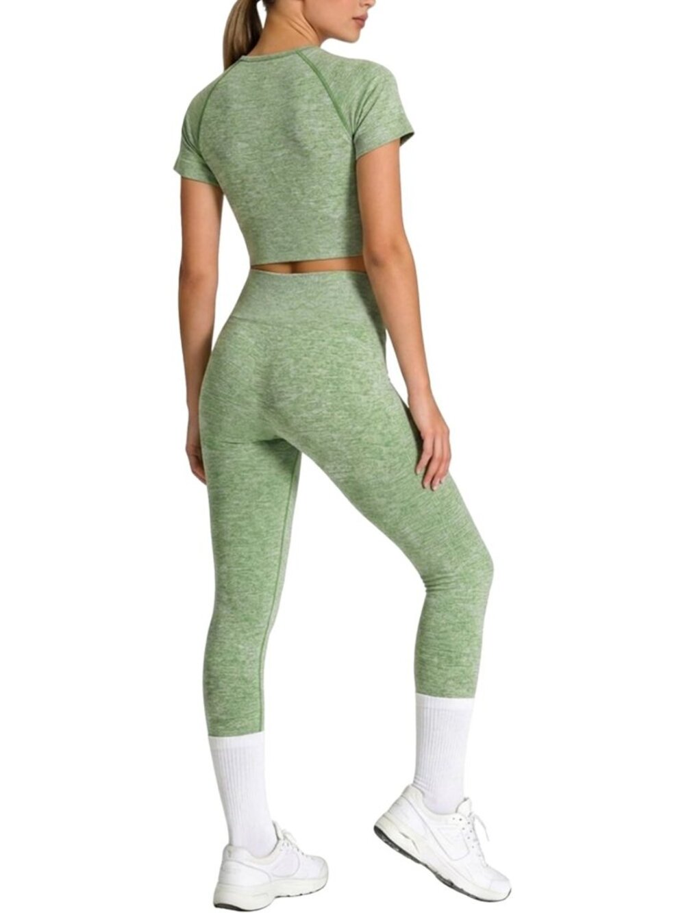 Seamless High Waisted Yoga Legging & Crop Top Set - 2 Piece Workout Outfit for